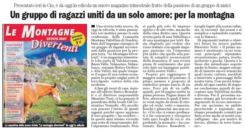 Da La Provincia di Sondrio del 22 giugno 2007